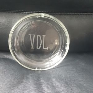 VDL monogramed/initialed vintage glass heavyweight ashtray